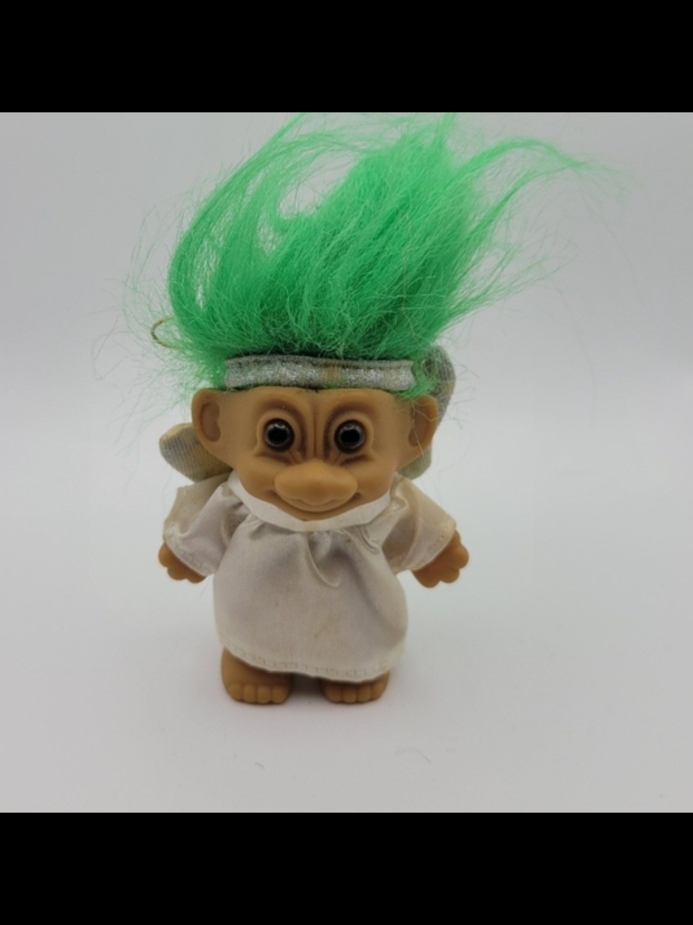 Vintage Russ Green-Haired Troll Doll in Angel Dress